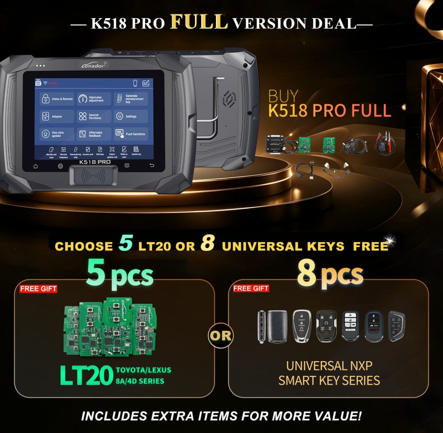 Lonsdor K518 PRO Full Version Key Programmer With Free 5pcs LT20 Universal Smart Key PCB or 8pcs Universal NXP Smart Key Series