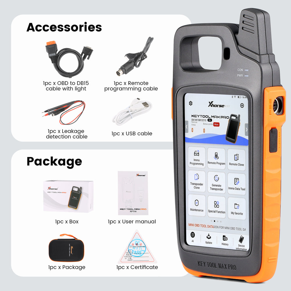 Xhorse VVDI Key Tool Max Pro with MINI OBD Tool Functions Supports CAN FD, Voltage and Leakage Current Detection