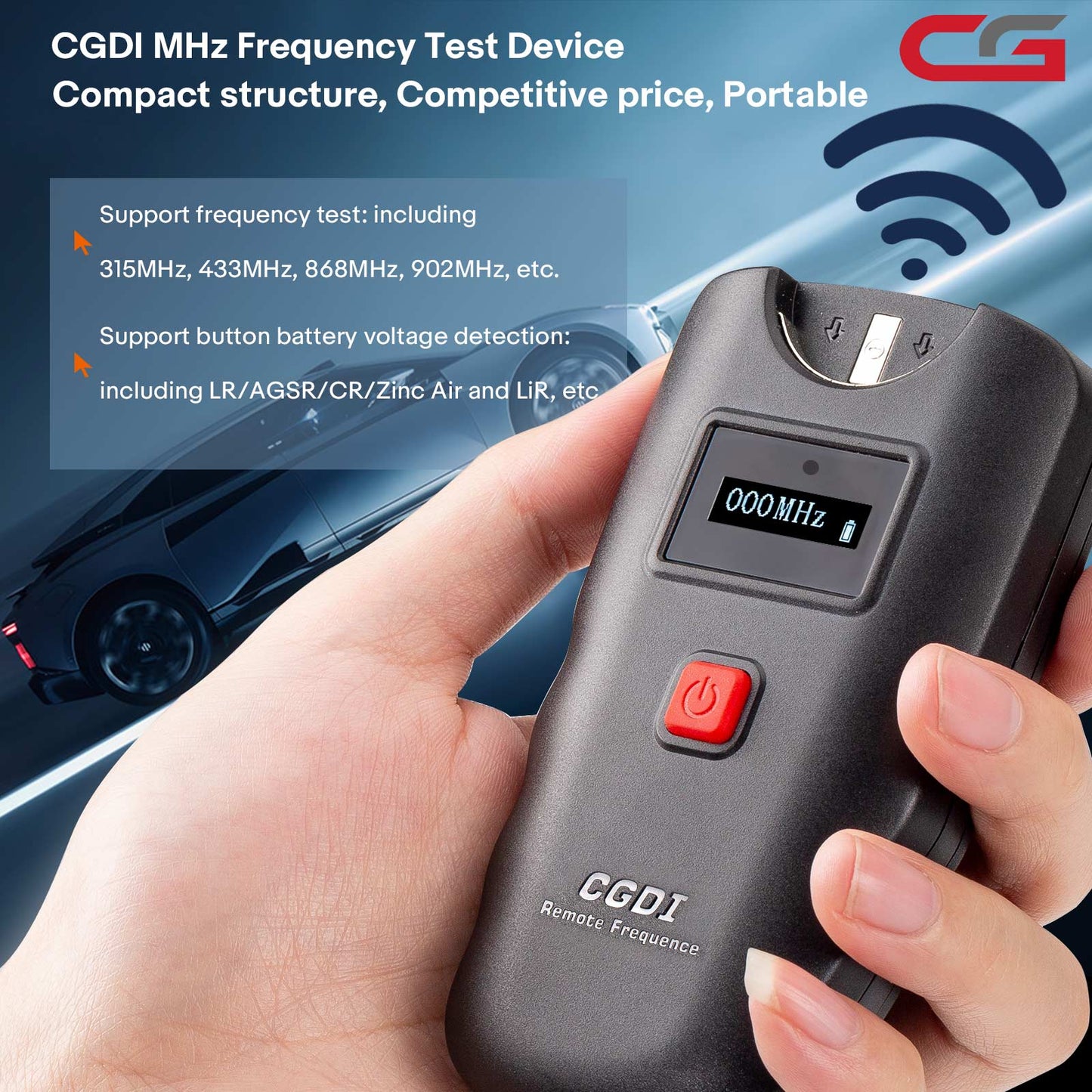 CGDI MHz Frequency Test Device 315MHz/ 433MHz/ 868MHz/ 902MHz Support Button Battery Voltage Detection LR/AGSR/CR/Zinc Air and LiR