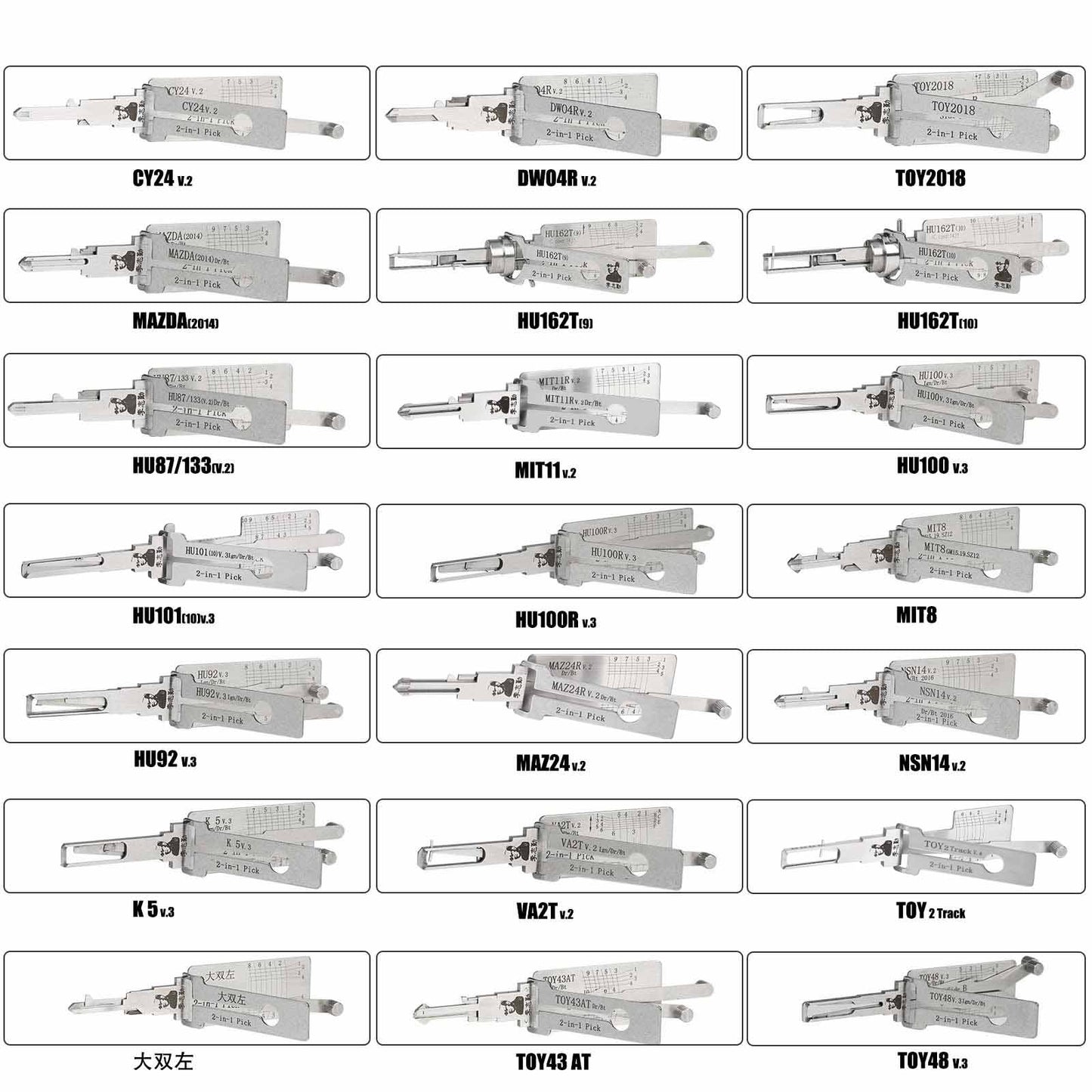 Original Lishi 32pcs Kit Auto Car Door Lock Pick 2-in-1 Decoder Locksmith Tool