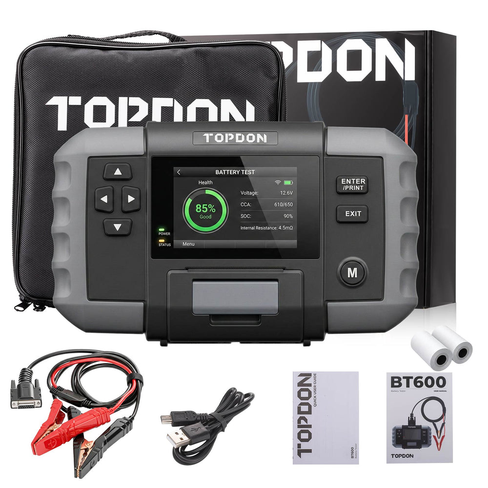TOPDON BT600 Battery Tester for 12V Vehicles Batteries, With 3.5" Screen & Thermal Printer