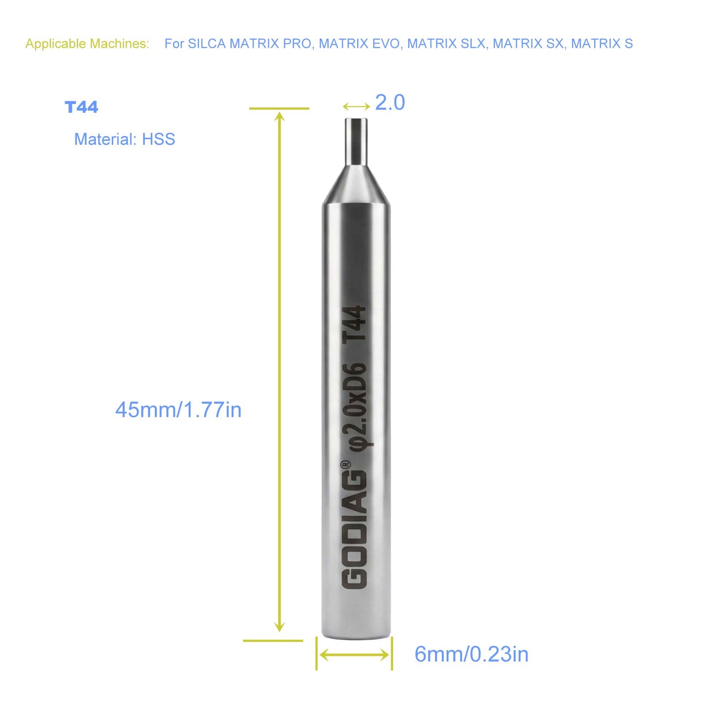 5pcs/lot GODIAG T44 2.0MM Tracer φ2.0xD6x45L For SILCA MATRIX PRO, MATRIX EVO, MATRIX SLX, MATRIX SX, MATRIX S