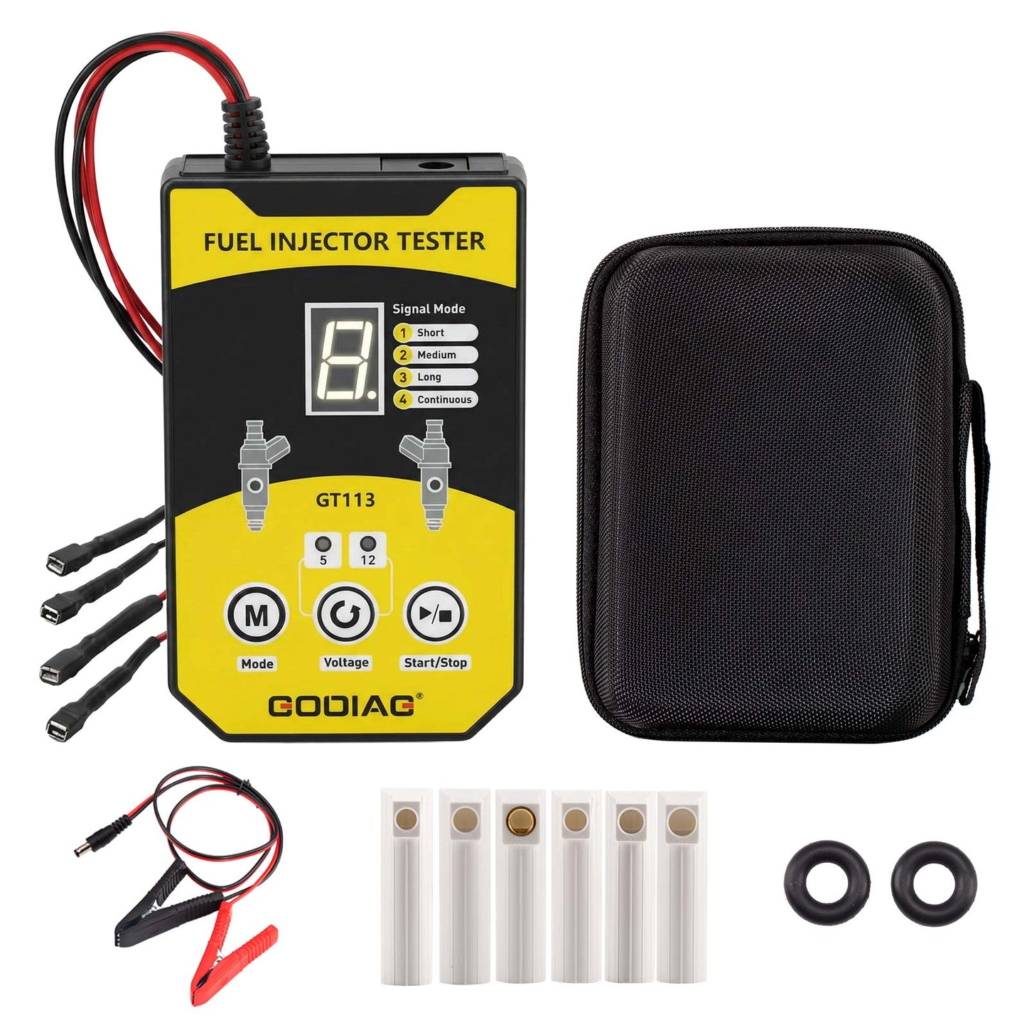 GODIAG GT113 Universal Fuel Injector Tester & Fuel Injector Cleaner Kit with 6 Sizes of Adapters 8 Pulse Modes for Cars, Motorcycle