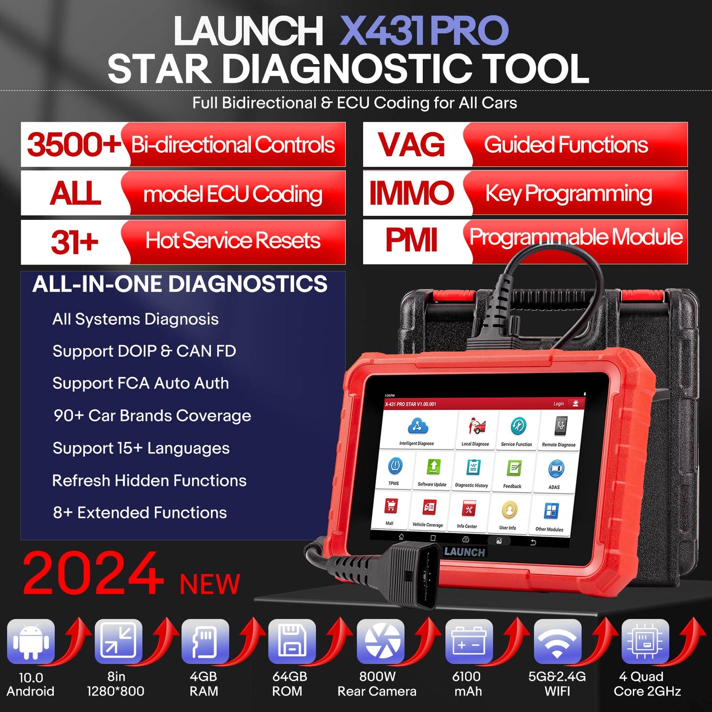 Launch X431 PRO STAR Bidirectional Diagnostic Scanner Supports CAN FD DoIP 31 Service Functions ECU Coding upgrade of X431 V and Pro Elite