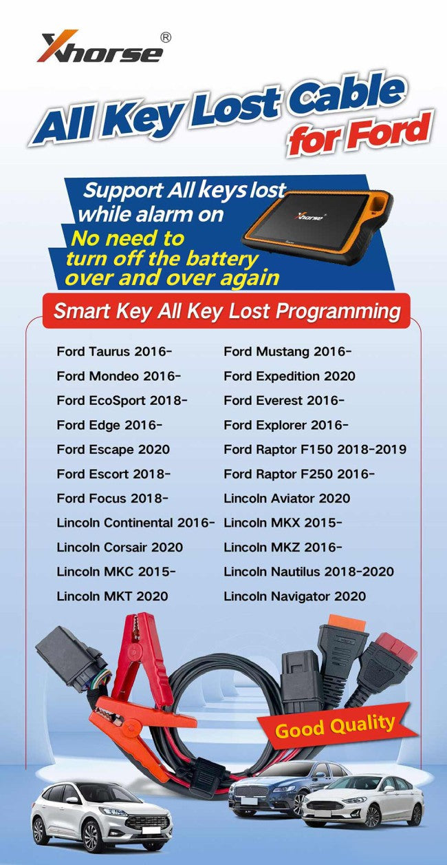 XHORSE All Key Lost Cabel For Ford / Lincoln Work with Key Tool Plus Pad Support All Key Lost While Alarm On Good Quality