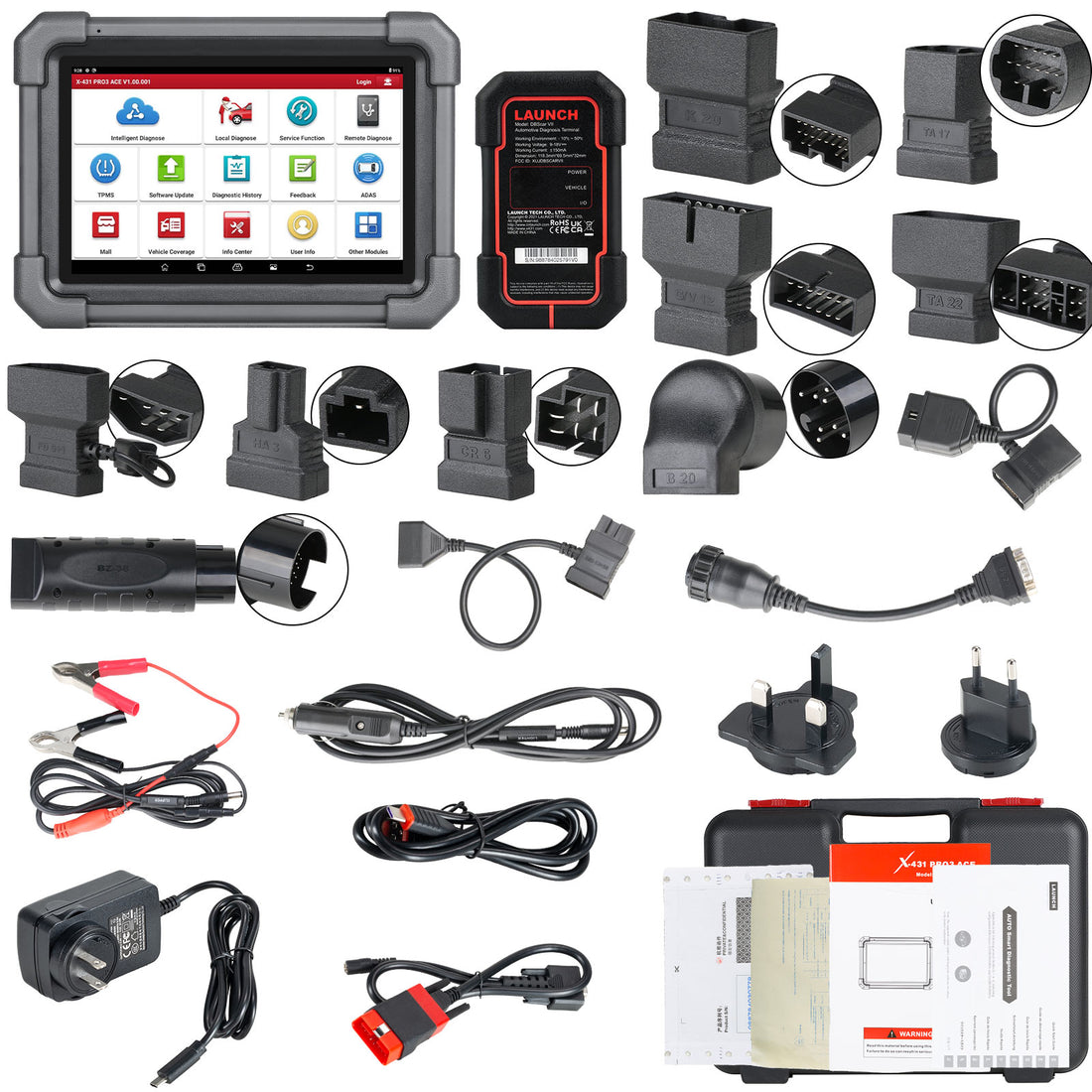Alat Diagnostik Mobil LAUNCH X431 PRO3 ACE Pemindai OBD2 Sistem Lengkap Mendukung Kalibrasi ADAS, CANFD & DoIP, FCA