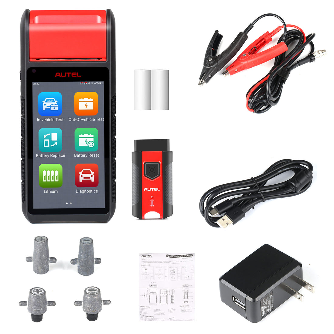 Scanner OBD2 Autel MaxiBAS BT608E con stampante integrata, touchscreen, tester per batterie, analizzatore dell’impianto elettrico e tester di carico da 12 V e 100-3000 CCA