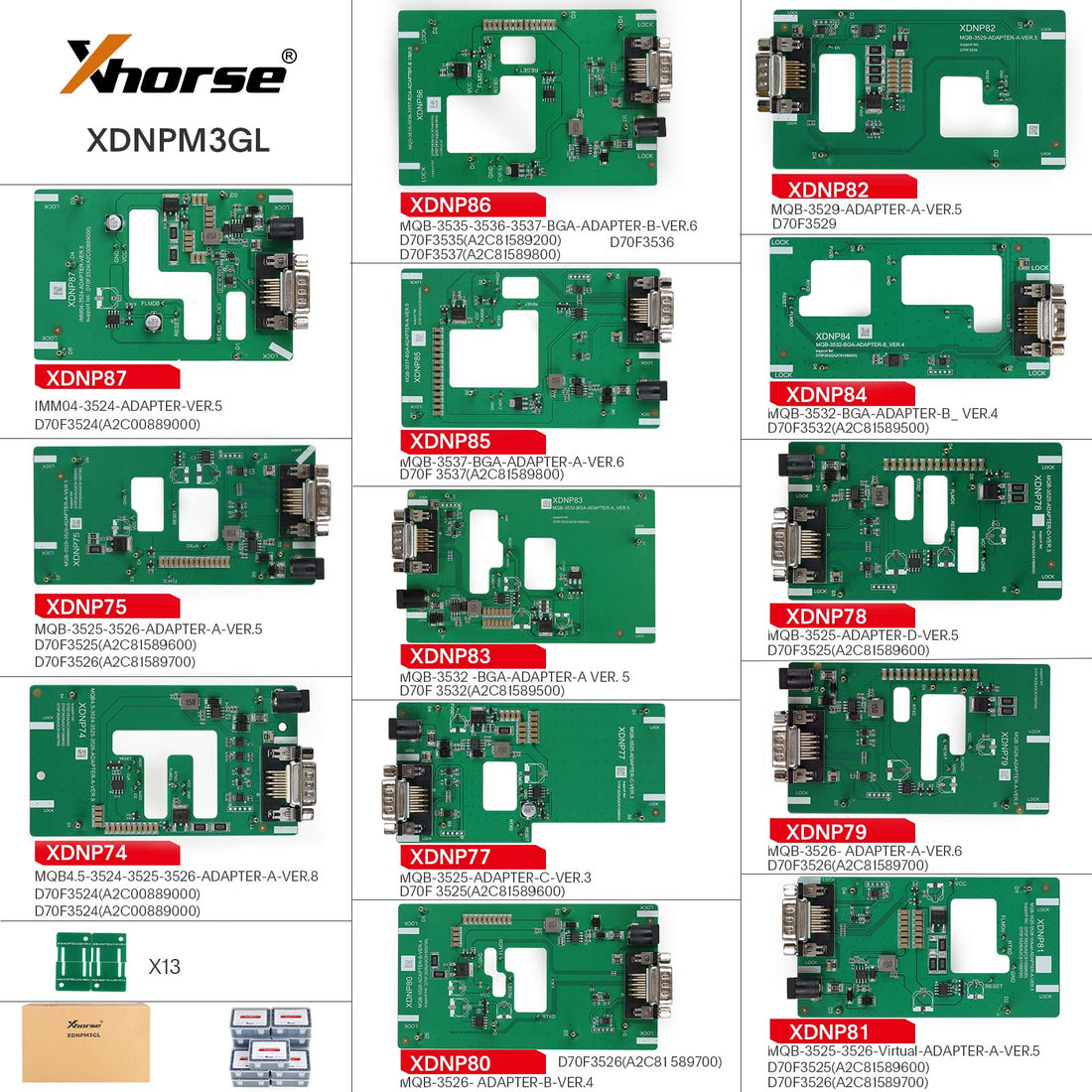 Xhorse MQB48 Kein Zerlegen Kein Löten 13 Komplettset Adapter XDNPM3GL