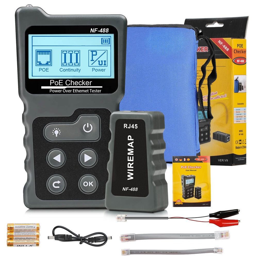 Noyafa PoE Checker Inline PoE Voltage and Current Tester with Cable Tester NF-488