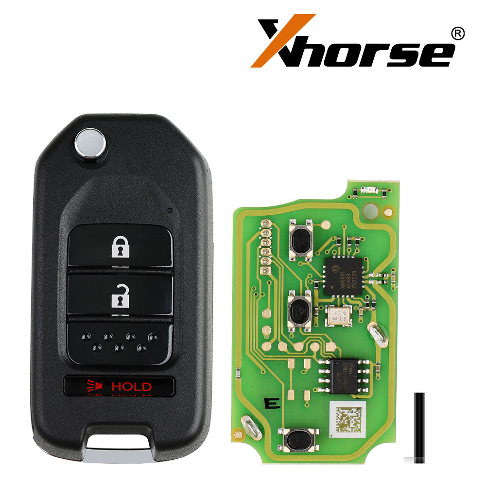 مفتاح ريموت سلكي Xhorse XKHO02EN لهوندا قابل للطي بزرين + زر واحد، النسخة الإنجليزية، 5 قطع/دفعة