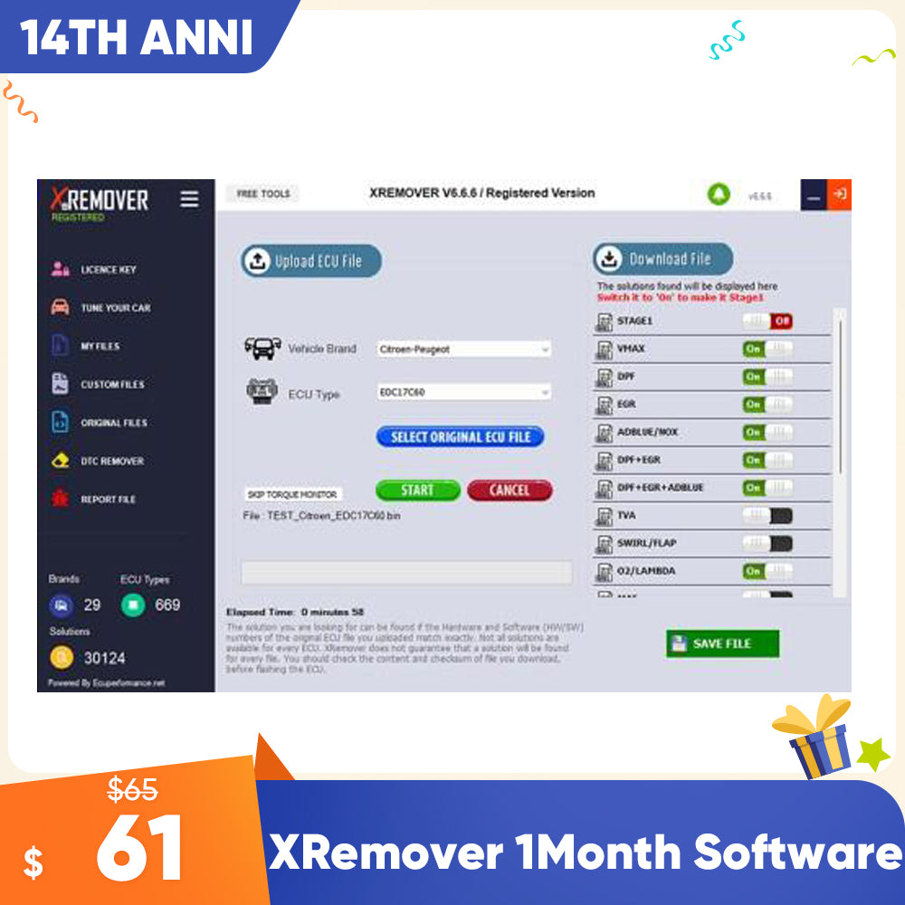 XRemover AI Chip Tuning 1 Month Software License 5 Files Per Day Supports Stage1