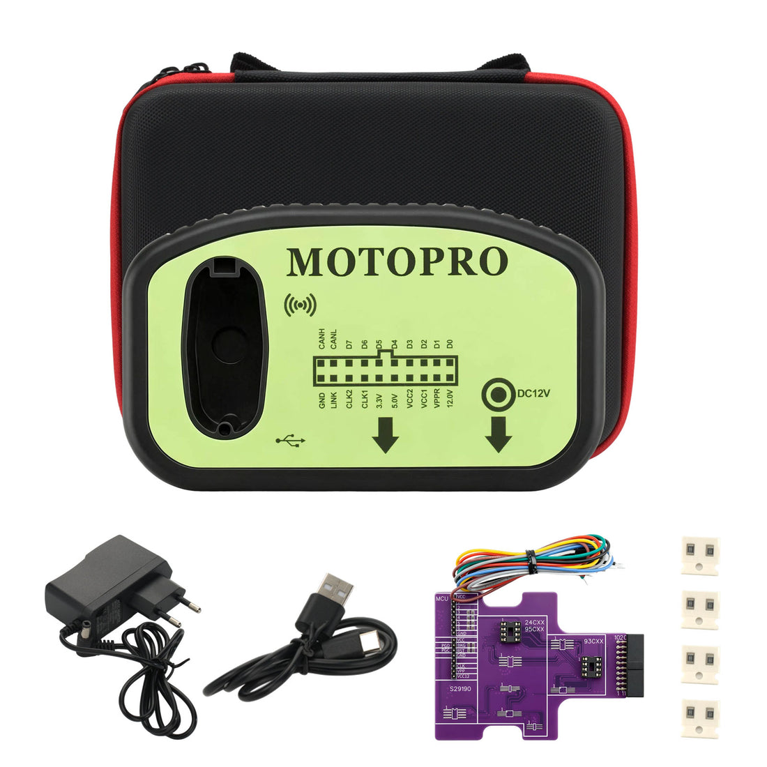 MOTOPRO PC tabanlı motosiklet anahtarı programlayıcı; transponder okuma/yazma, PIN kodu hesaplama ve anahtar programlamayı destekler