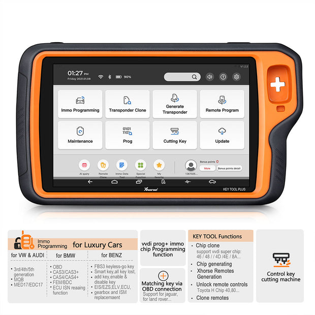 Xhorse VVDI Key Tool Plus Pad Global Advanced Full Version with VW MQB48 NEC35XX License, BMW Bench ISN Read and BMW Motorcycle License