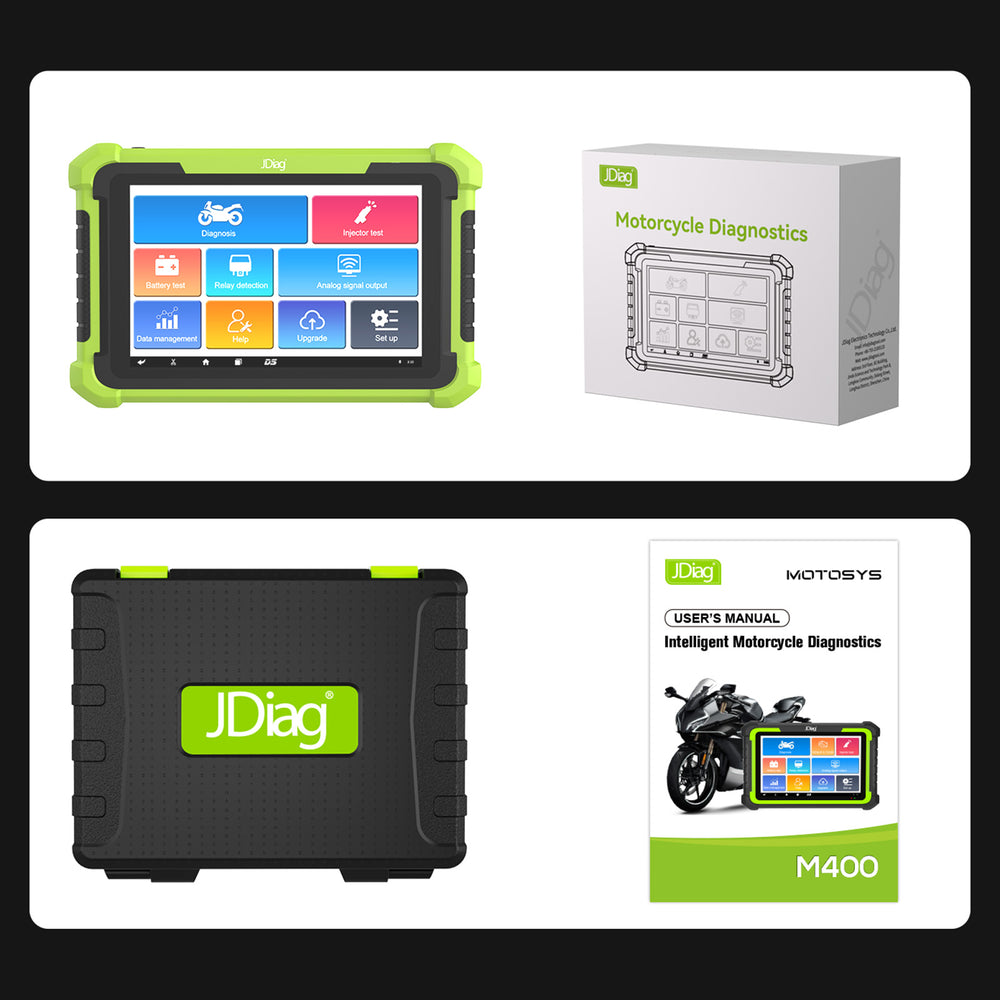 JDIAG M400 Intelligent Motorcycle Diagnostic Scanner 8-inch Large Screen ABS Diagnostic Analog Signal Output Battery Testing