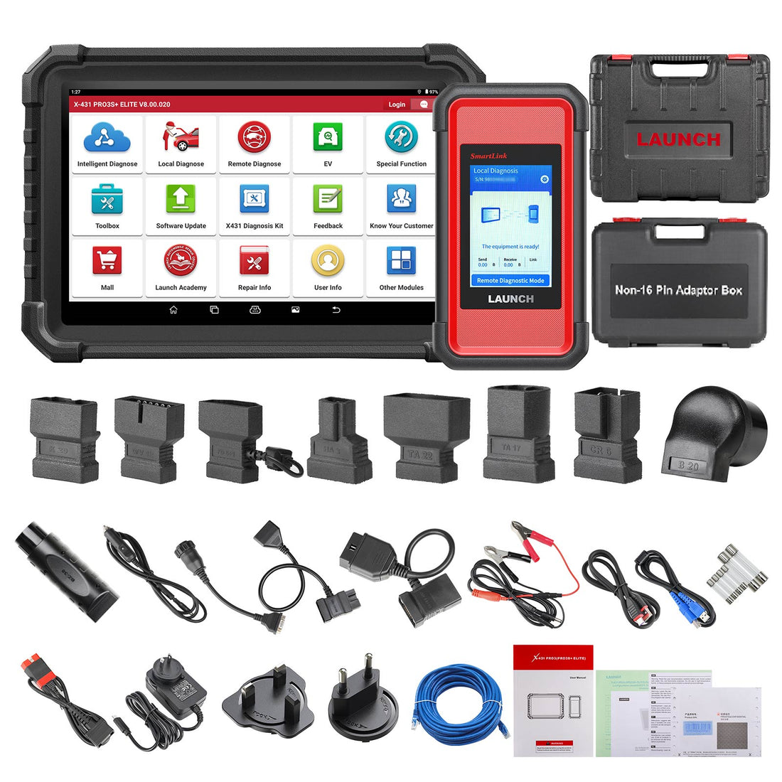 LAUNCH X431 PRO3S+ Elite with SmartLink 2.0 VCI Supports Topology, J2534 Programming, Active Test, ECU Coding, 50+ Reset Functions