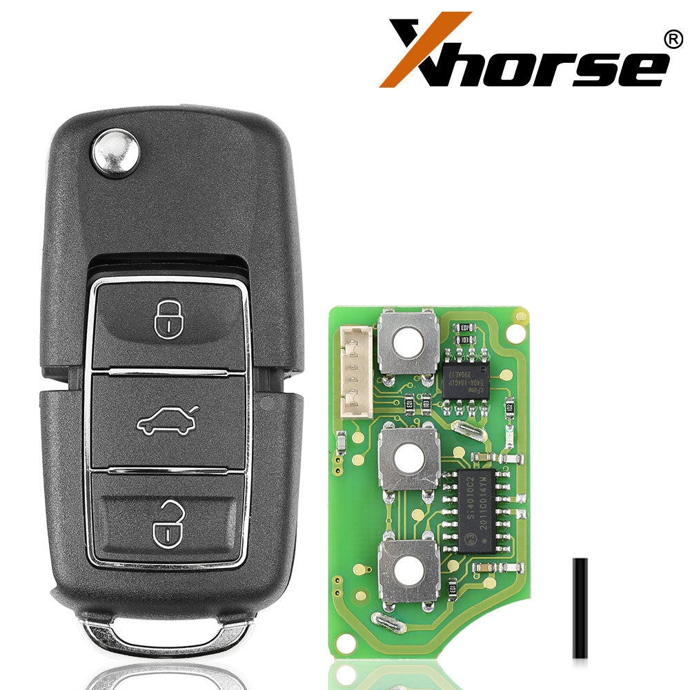 Пульт-ключ с проводом Xhorse XKB506EN VW B5 Flip Key с 3 кнопками, экстремально черный, английская версия, 5 штук в наборе