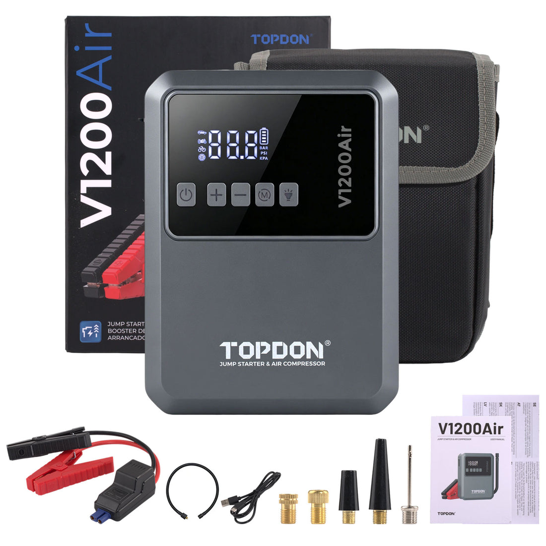 TOPDON V1200AIR 2-in-1 1200 피크 앰프 점프 스타터 및 타이어 인플레이터