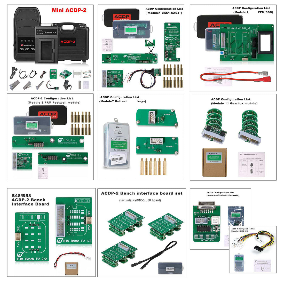 Paquete Completo Yanhua ACDP-2 BMW con Módulos 1/2/3/4/7/8/11 + Licencia para Programación de Llaves BMW Corrección de Clúster Incluye Gratis Placa de Banco B48/N20/N55/B38