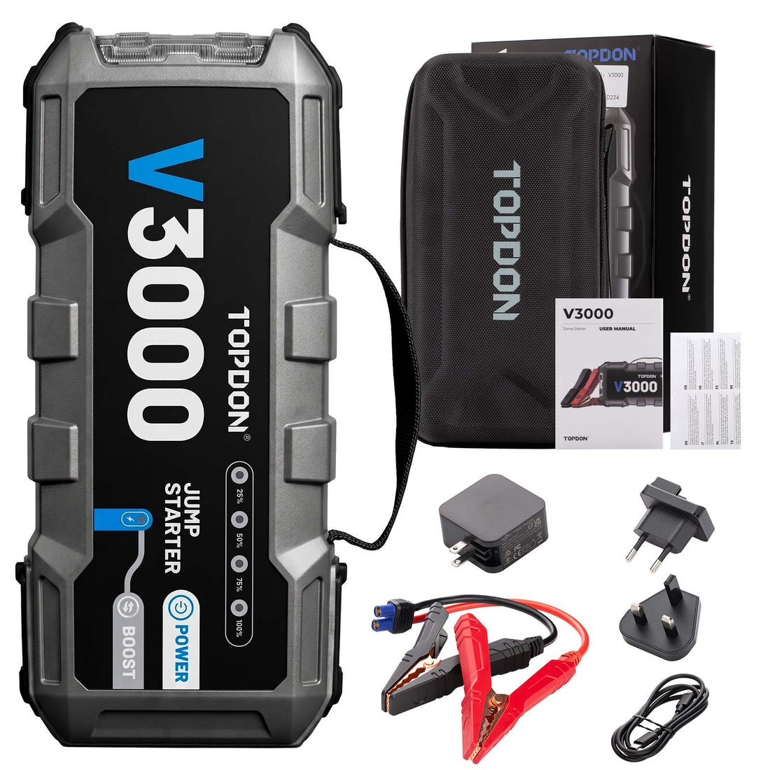 TOPDON V3000 Akü Takviye, 3000 Peak Amper, Power Bank ve El Feneri