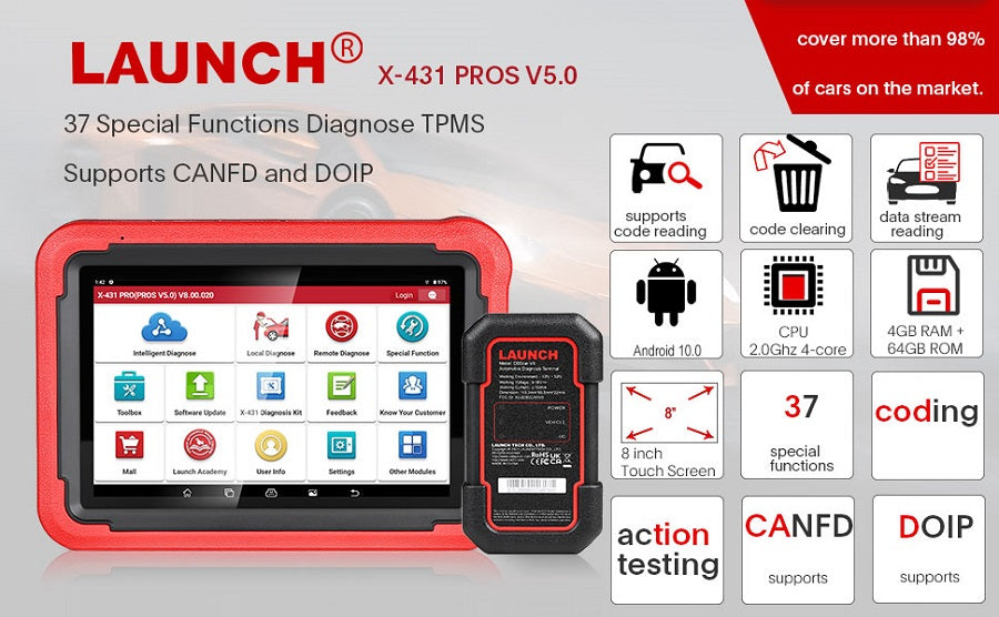 Launch X-431 PROS V5.0 Diagnostic Tool 37 Special Functions Diagnose TPMS Supports CANFD and DOIP