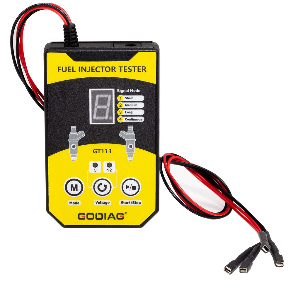 GODIAG GT113 범용 연료 인젝터 테스터 및 연료 인젝터 클리너 키트 6가지 어댑터 크기, 8가지 펄스 모드 자동차 및 오토바이용