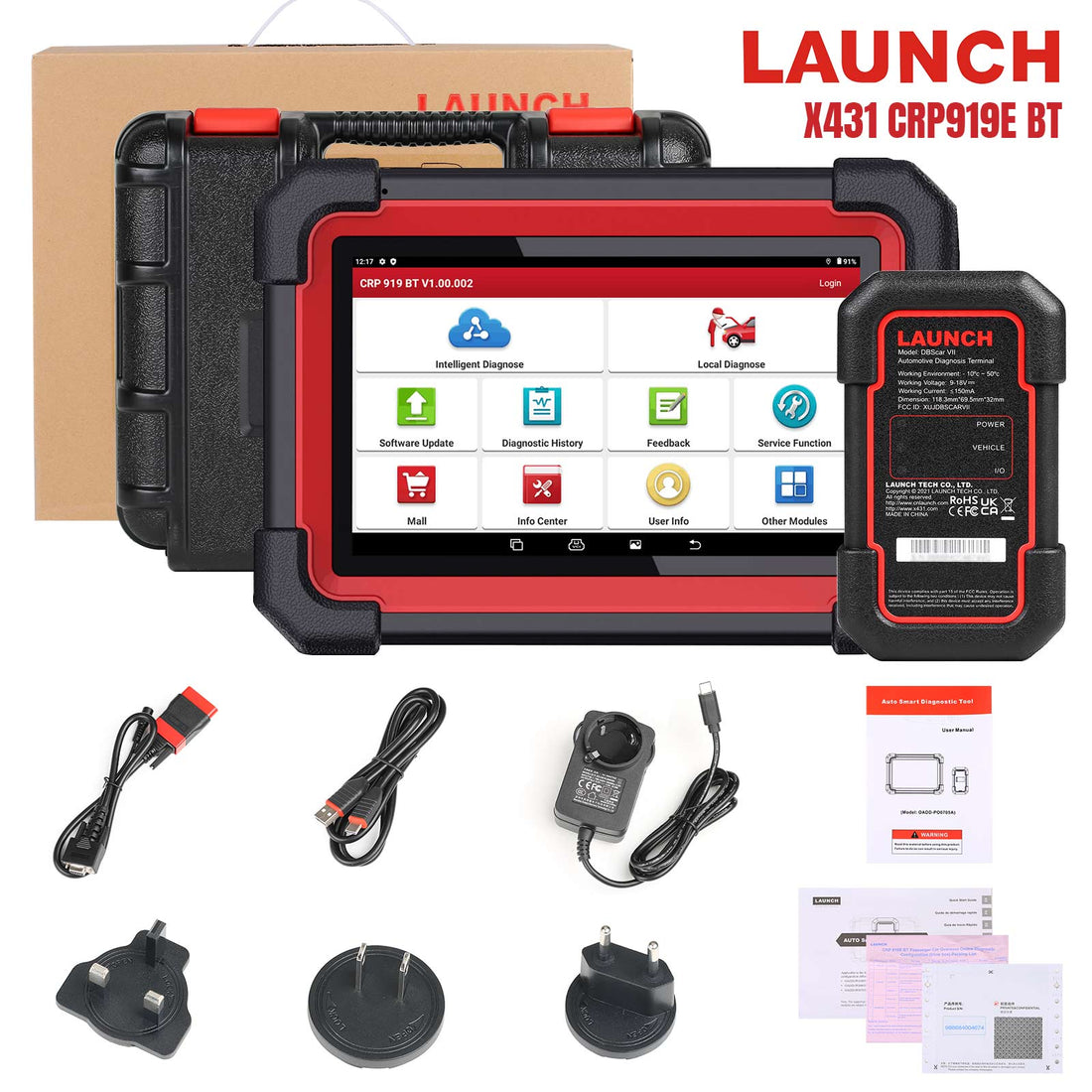 [Version UE/RU] Launch X431 CRP919E BT Outil de Diagnostic Auto DBScar VII VCI Auto OBD OBD2 Scanner Test Actif Codage ECU CANFD DOIP 31+ Services de Réinitialisation