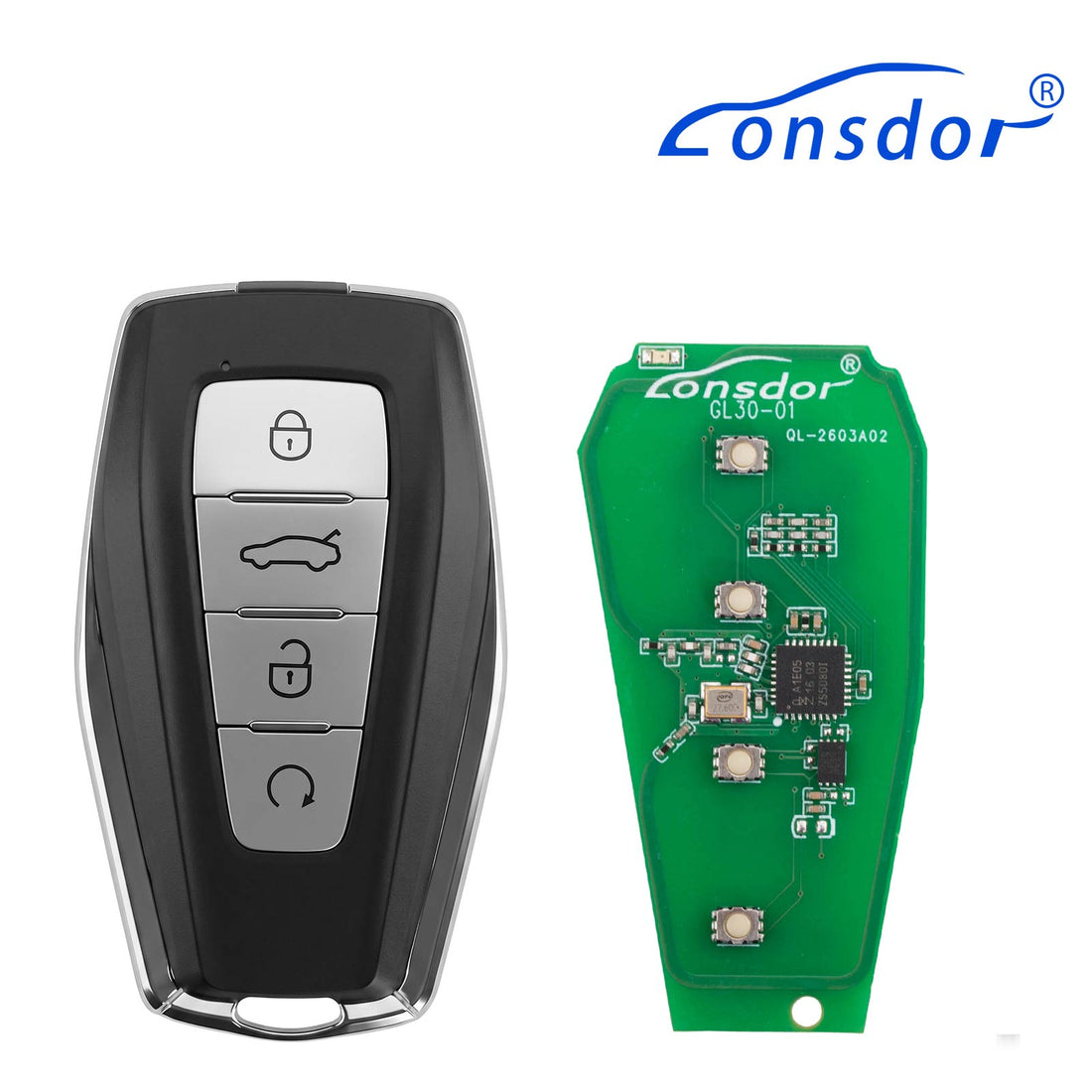 LONSDOR GL30-01 Fernbedienungsschlüssel mit 4 Tasten, unterstützt ID46, ID47, ID4A, 315MHz, 433MHz für GEELY