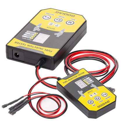 GODIAG GT113 Universal Fuel Injector Tester & Fuel Injector Cleaner Kit with 6 Sizes of Adapters 8 Pulse Modes for Cars, Motorcycle