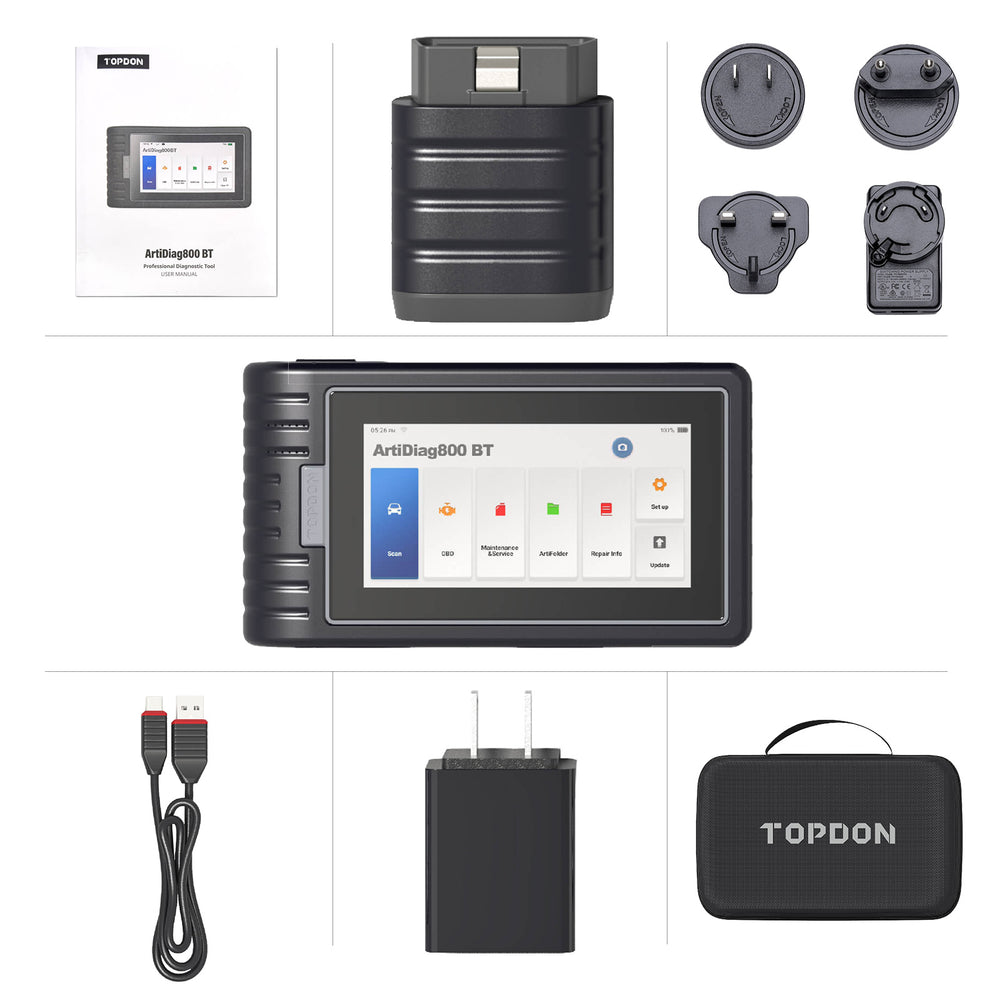 TOPDON Artidiag800 BT con 2 registros históricos de diagnóstico, 28 servicios de mantenimiento, diagnóstico de todos los sistemas, AutoVin y AutoScan, soporte CAN-FD y FCA Gateway  