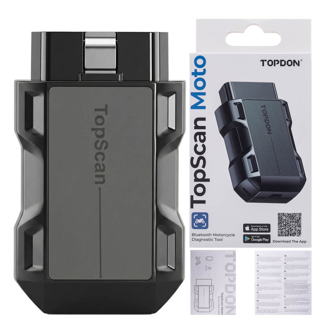 TopScan Moto Diagnóstico Completo del Sistema con VIN Automático, Prueba Activa, Escaneo y Borrado de Códigos de Fallo con Un Clic  
