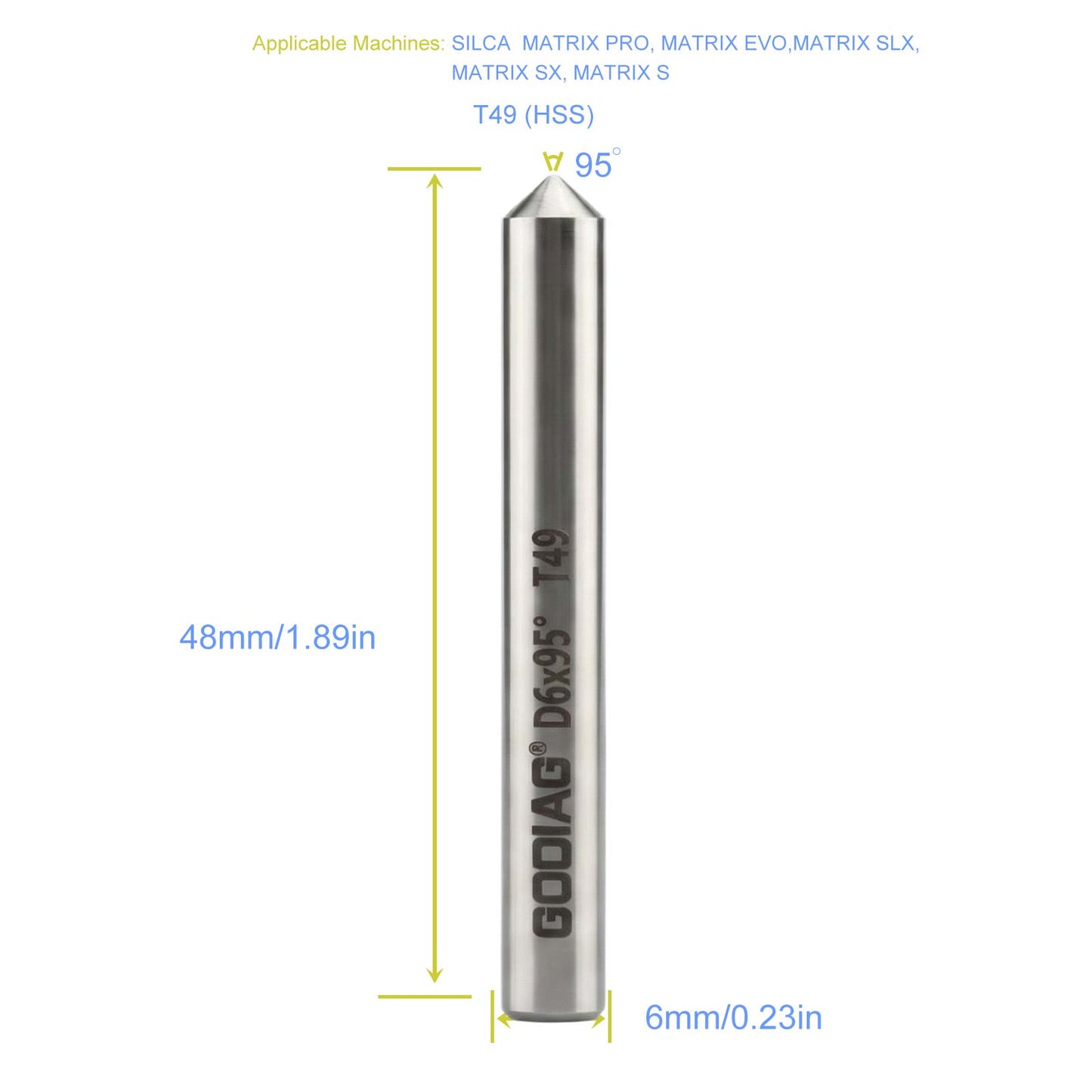 5pcs/lot GODIAG T49 95° Tracer D6x95°x45L-0.8 For SILCA MATRIX PRO, MATRIX EVO, MATRIX SLX, MATRIX SX, MATRIX S
