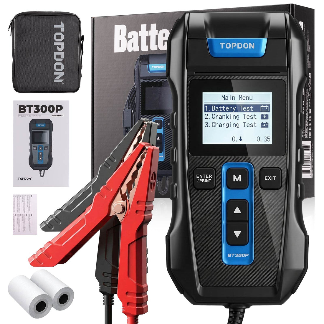TOPDON BT300P 12V 납산 차량 배터리용 배터리 테스터, 침수형, AGM, GEL, EFB 배터리 호환; 10가지 배터리 표준 인증