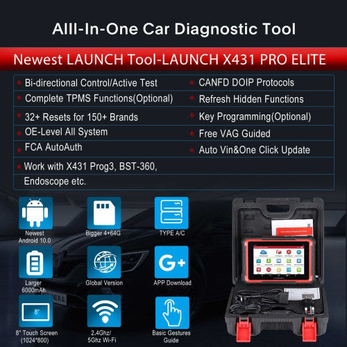 [EU/UK Version] New Launch X431 PRO ELITE Auto Full System Car Diagnostic Tools CAN FD Active Tester OBD2 Scanner