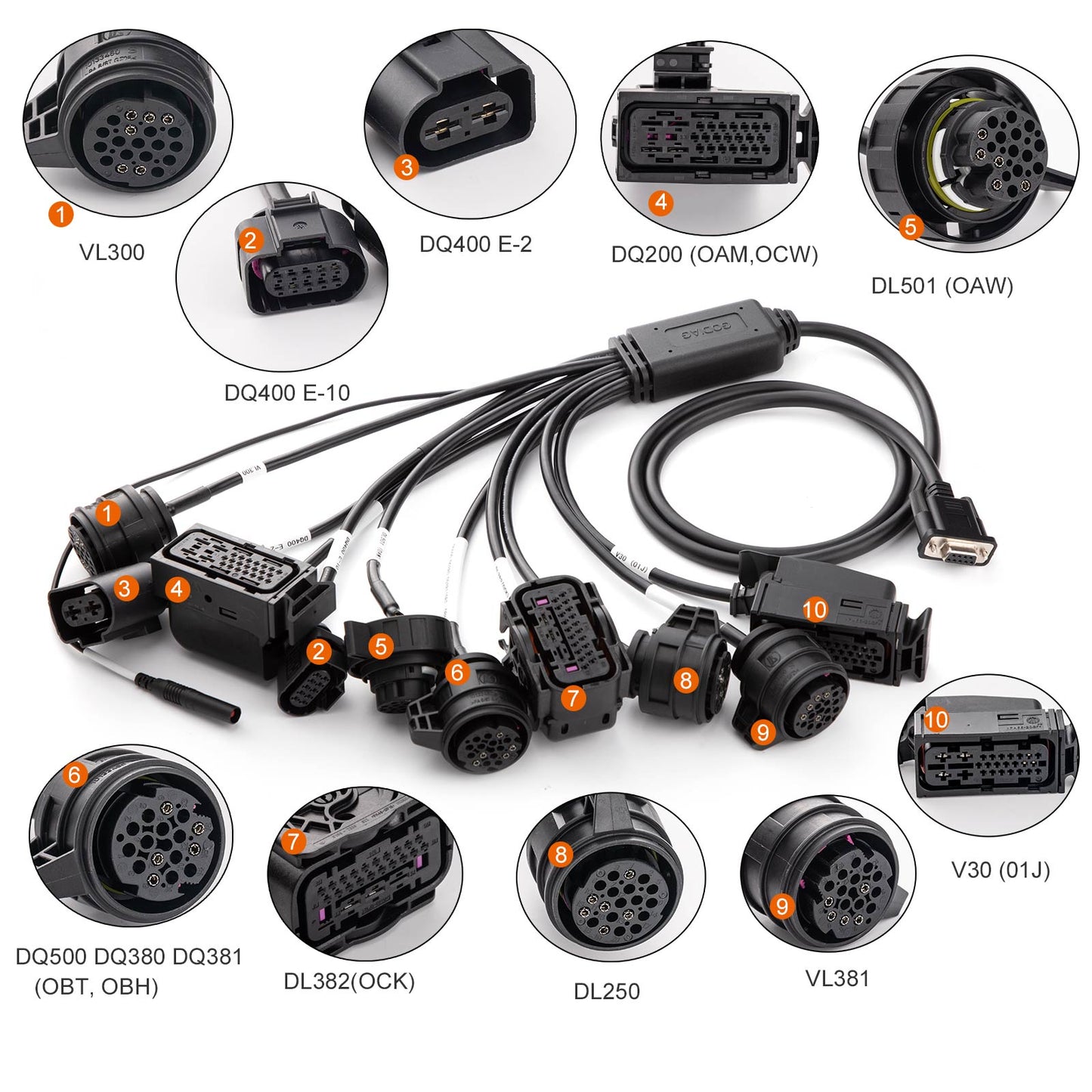 GODIAG Gearbox Cable 9-in-1 Set for V-A-G V30/ DQ200/ DL501/ VL300/ VL381/ DQ500/ DQ250/ DQ380/ DQ381/ DQ400E/ DL382