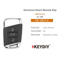 KEYDIY KD ZB17-3 Universal Smart Remote Key 3 Buttons for VW Type 5pcs/lot