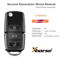 Xhorse XKB520EN 2nd Generation VW B5 Flip 3-Button Wire Remote Key with Wireless Programming Support, Universal Smart Key 5PCS/Pack