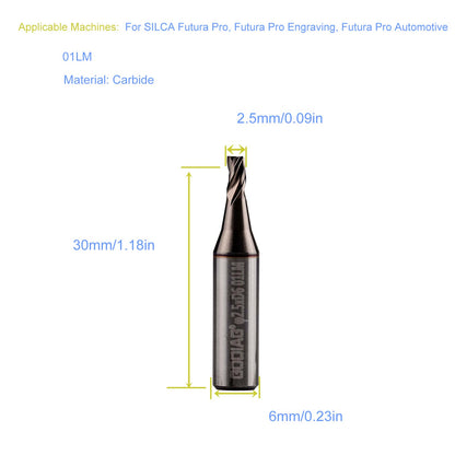 5pcs/lot GODIAG 01LM 2.5MM End Milling Cutter φ2.5x5.5xφ6x30Lx3F For SILCA Futura Pro, Futura Pro Engraving, Futura Pro Automotive