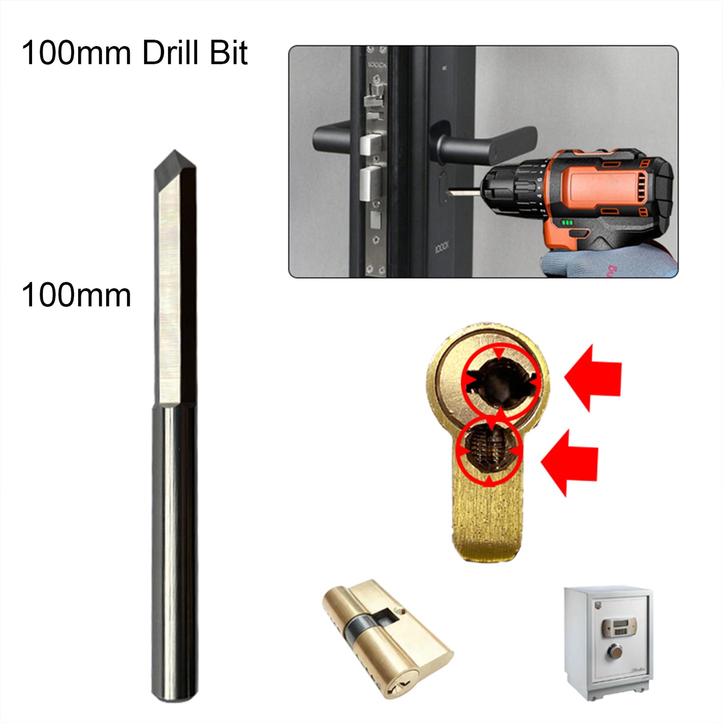5pcs/lot GODIAG 100MM Long Grinder Drill Bit D6x33x100 For Pistol Dills Used for Lock Cylinders & Safe Boxes Brass Locks
