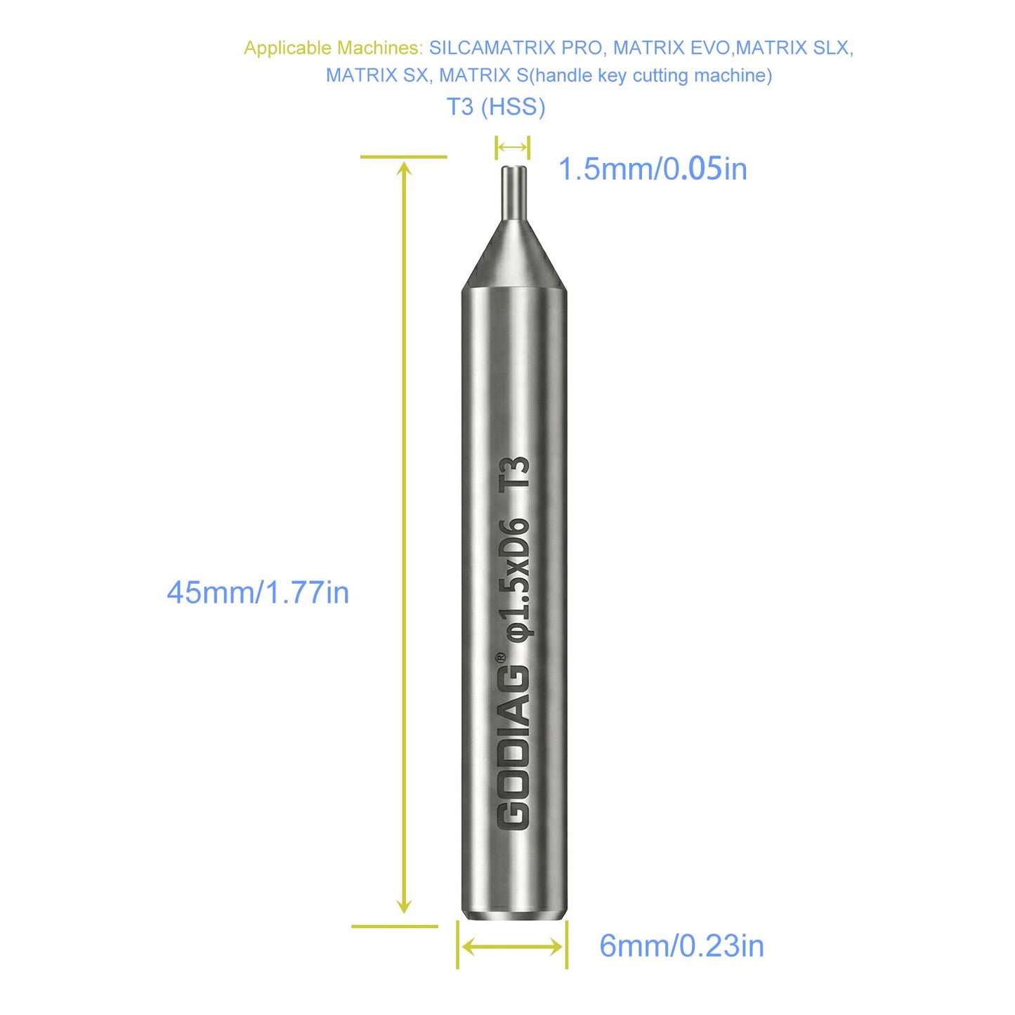 5pcs/lot GODIAG T3 1.5MM Tracer φ1.5xD6x45L For SILCA MATRIX PRO, MATRIX EVO, MATRIX SLX, MATRIX SX, MATRIX S