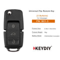 KEYDIY KD B01-3 Universal Flip Remote Key 3 Buttons for Volkswagen Type