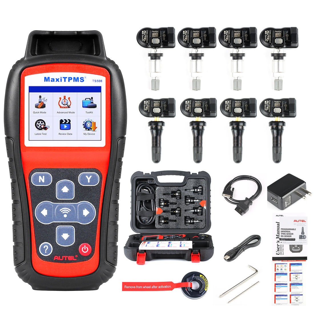 Strumento TPMS Autel MaxiTPMS TS508K per pneumatici invernali, da neve, quattro stagioni ed estivi, sostituzione degli pneumatici con 4 sensori