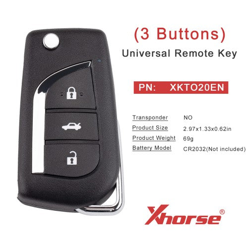 [5pcs/set] XHORSE XKTO20EN for Toyota 2nd Generation Wired Remote Key 3 Buttons Universal Remote Key