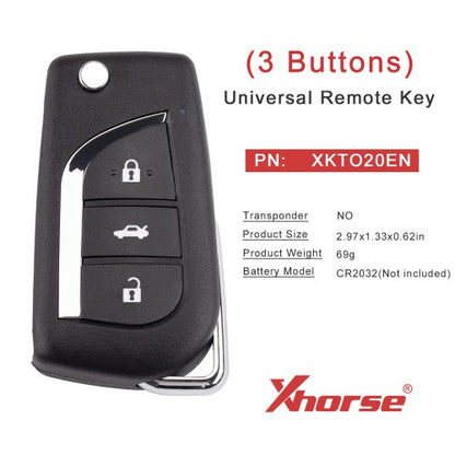 [5pcs/set] XHORSE XKTO20EN for Toyota 2nd Generation Wired Remote Key 3 Buttons Universal Remote Key