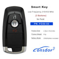 Kunci Pintar Seri FO30 LONSDOR FO30-03 Frekuensi Rendah 315/433 MHz 3 Tombol untuk Ford