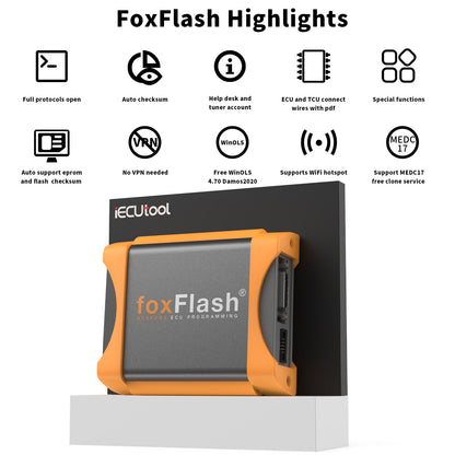 Foxflash ECU TCU Tool SW V1.4.3.2 FW:D087 OBD Bench Boot Mode No Annual Cost with Free WinOLS Damos2020