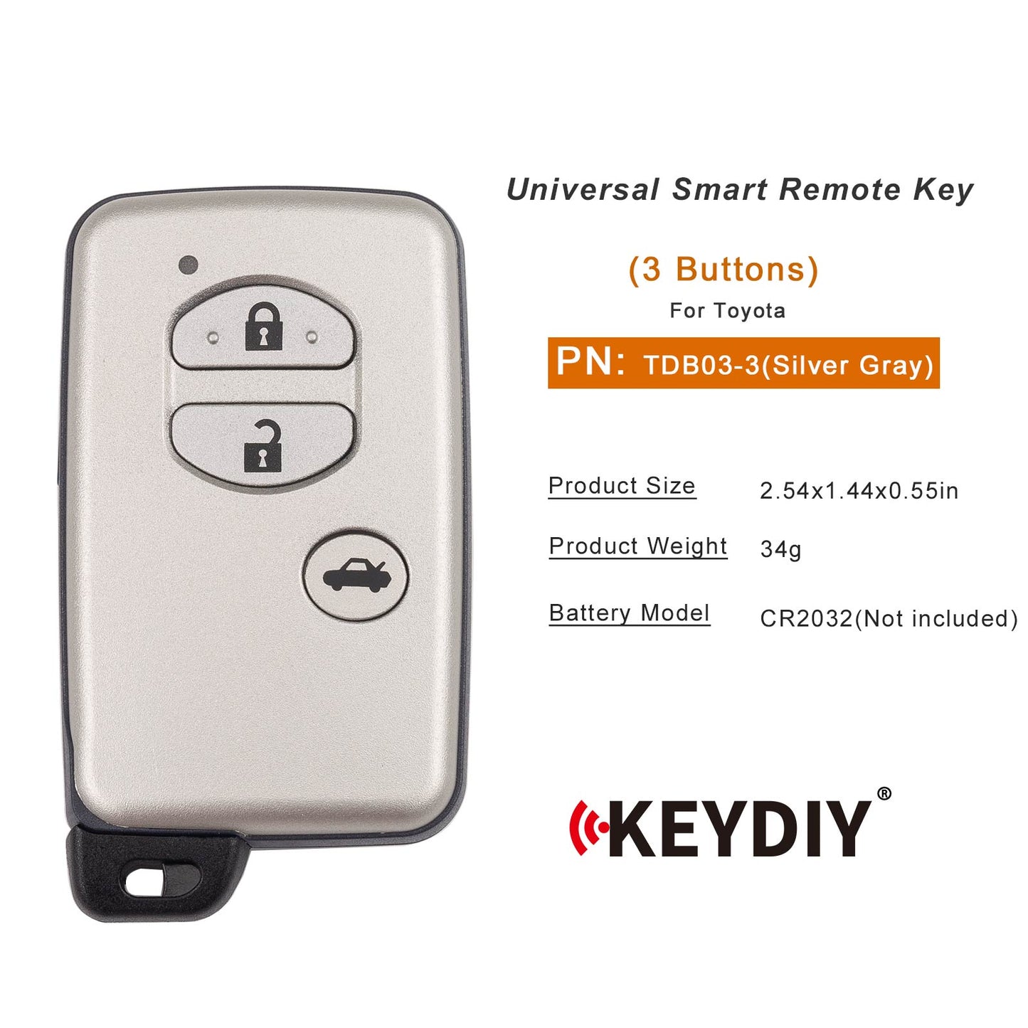 KEYDIY KD TDB03-3(Silver Gray) for Toyota Universal Smart Remote Key 3 Buttons With Silver Grey Key Shell 5pcs/lot