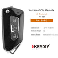 KEYDIY KD B34-3 Universal Flip Remote Key 3 Buttons for VW Type