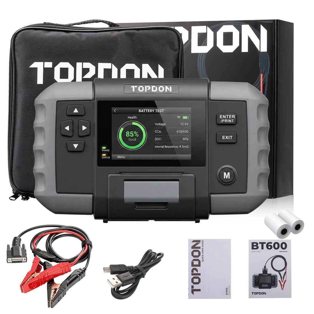 TOPDON BT600 Battery Tester for 12V Vehicles Batteries, With 3.5" Screen & Thermal Printer