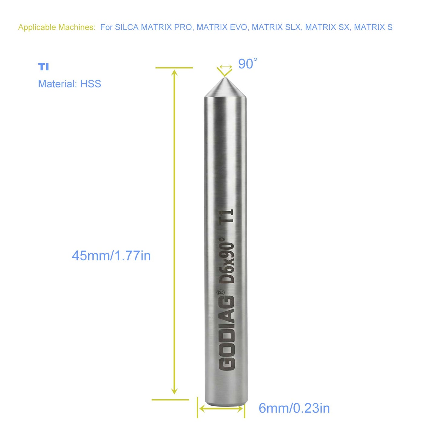 5pcs/lot GODIAG T1 90° Tracer φ6x90°x48L-0.7 For SILCA MATRIX PRO, MATRIX EVO, MATRIX SLX, MATRIX SX, MATRIX S