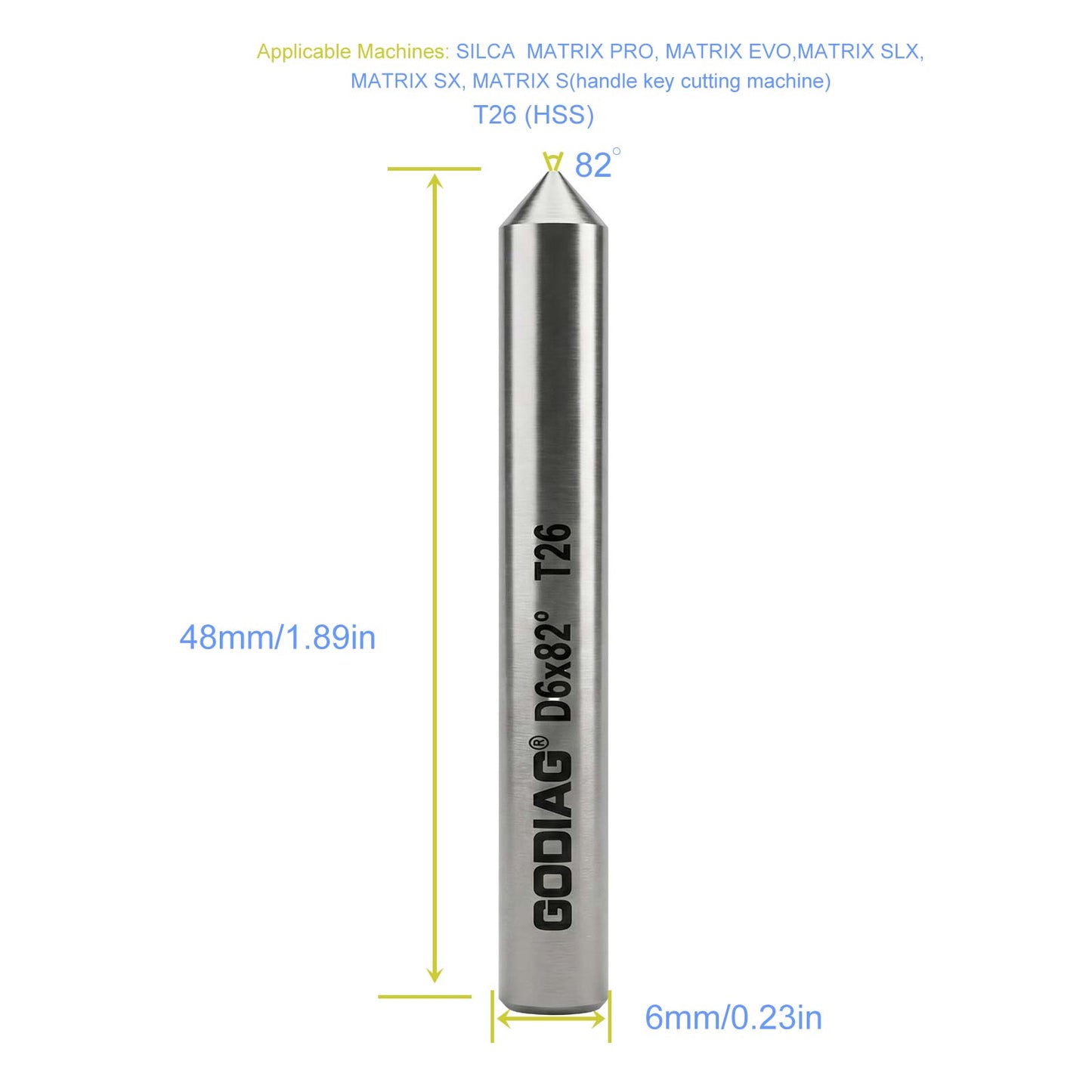 5pcs/lot GODIAG T26 82° Tracer φ6x82°x48L-0.8 For SILCA MATRIX PRO, MATRIX EVO, MATRIX SLX, MATRIX SX, MATRIX S